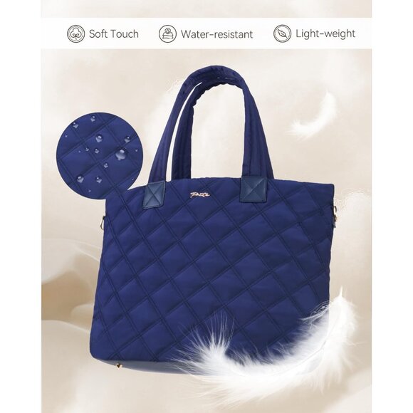 Prite Women Blue Polyester Compartment Quilted Puffer Shoulder Tote Work Bag - Picture 4 of 7